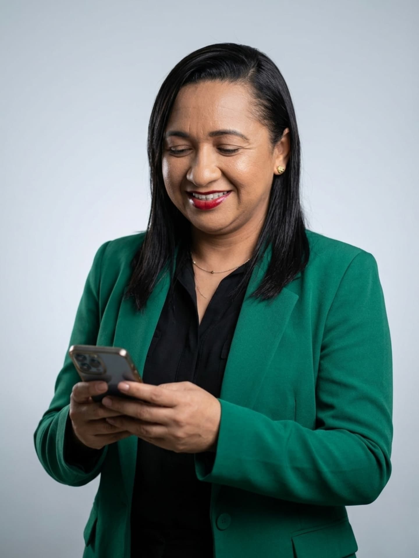 Jocasta Silva atendendo clientes pelo celular